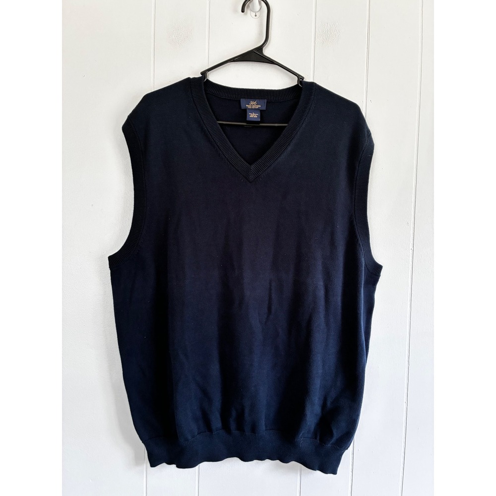 Brooks Brothers 346 Mens Navy Blue Pima Cotton V-Neck Sweater Vest Large